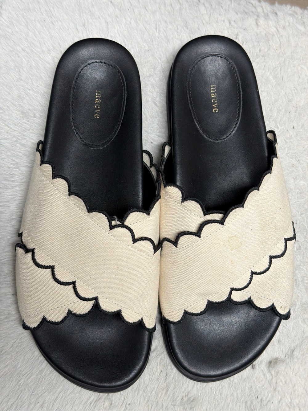 Maeve Black & Cream Scalloped Slide Sandals